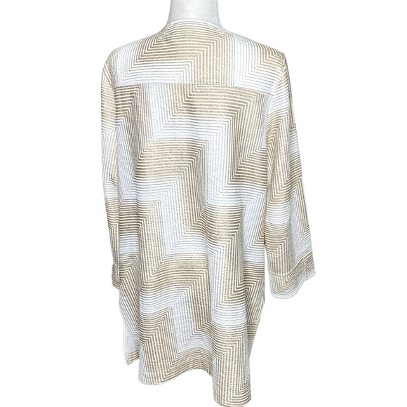 Chico's Travelers Crinkle Long Cardigan Duster Blazer Jacket Gold White Sz L/2 - Picture 10 of 13